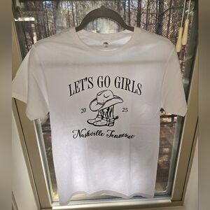 Fruit of the Loom White T-Shirt "Let's Go Girls" 2025 Size Small 100% Cotton